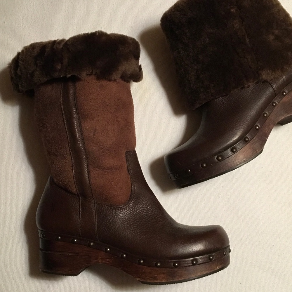 Frye Shearling Fold Down Rivet Boots sz 6-1/2